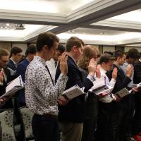 Students read the engineering pledge aloud